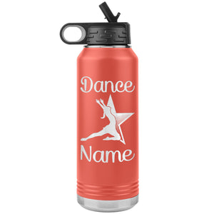 Dance Tumbler Water Bottle, Personalized Dance Gifts coral