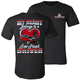My Heart Belongs To A Tow Truck Driver Tow Truck Wife Shirts Small Tow Truck black