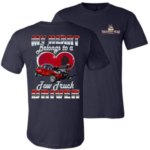 My Heart Belongs To A Tow Truck Driver Tow Truck Wife Shirts Small Tow Truck navy