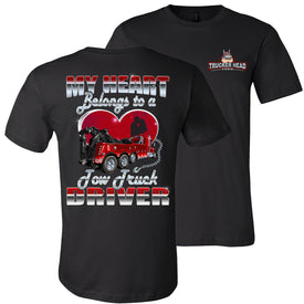 My Heart Belongs To A Tow Truck Driver Tow Truck Wife Shirts unisex black