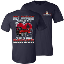 Load image into Gallery viewer, My Heart Belongs To A Tow Truck Driver Tow Truck Wife Shirts unisex  navy