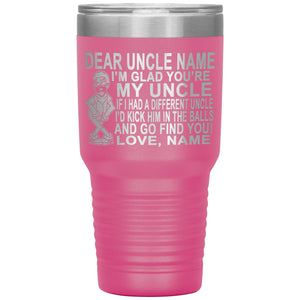 Dear Uncle I'm Glad You're My Uncle Funny Uncle Tumbler pink