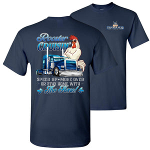 Rooster Crusin' Funny Trucker Tshirt navy