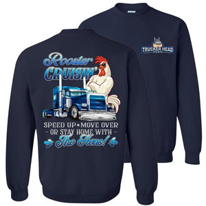 Rooster Crusin' Funny Trucker Hoodie Sweatshirt navy sweatshirt