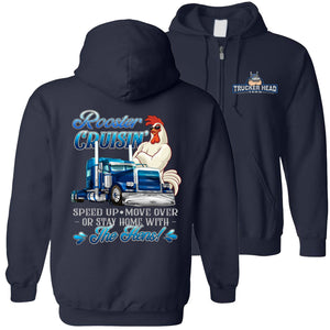 Rooster Crusin' Funny Trucker Hoodie Sweatshirt navy zip up