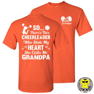 So There's This Cheerleader Who Stole My Heart She Calls Me Grandpa Cheer Grandpa Shirts orange