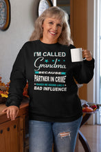 Load image into Gallery viewer, Partner In Crime Bad Influence Funny Grandmother Sweatshirts mock up