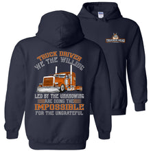 Load image into Gallery viewer, We The Willing Led By The Unknowing Funny Trucker Hoodie navy