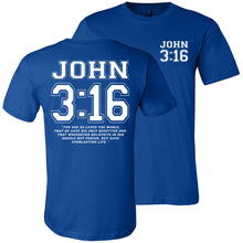 Load image into Gallery viewer, John 3:16 Bible Verse T-Shirt royal