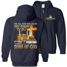 Load image into Gallery viewer, Christian Trucker Hoodie, Sons Of God navy zip