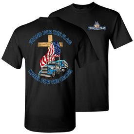 Stand For The Flag Kneel For The Cross Trucker Shirt black