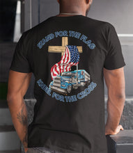 Load image into Gallery viewer, Stand For The Flag Kneel For The Cross Trucker Shirt
