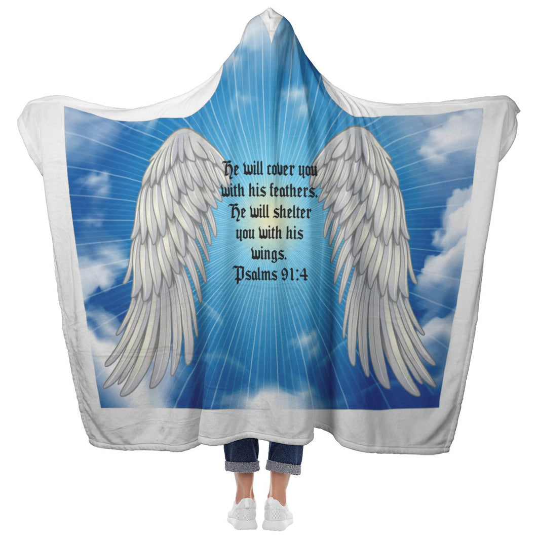 Psalms 91:4 NLT Angel Wings Christian Hooded Blanket 1