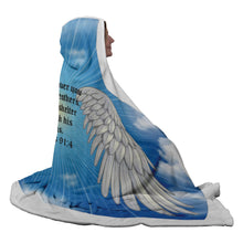Load image into Gallery viewer, Psalms 91:4 NLT Angel Wings Christian Hooded Blanket 5