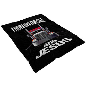 I Run On Diesel And Jesus Trucker Fleece Throw Blanket 4